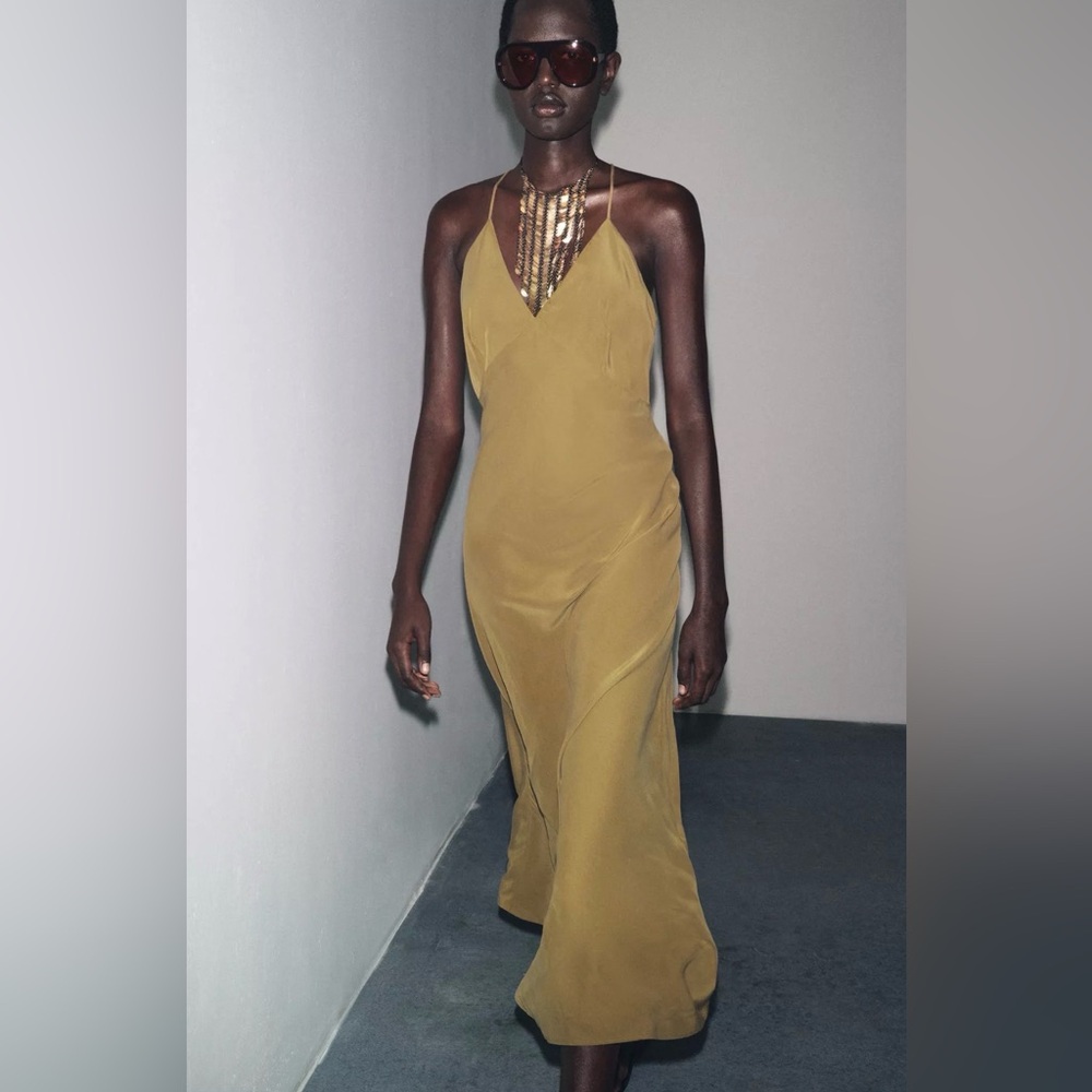 Zara Olive Green Maxi Slip Dress